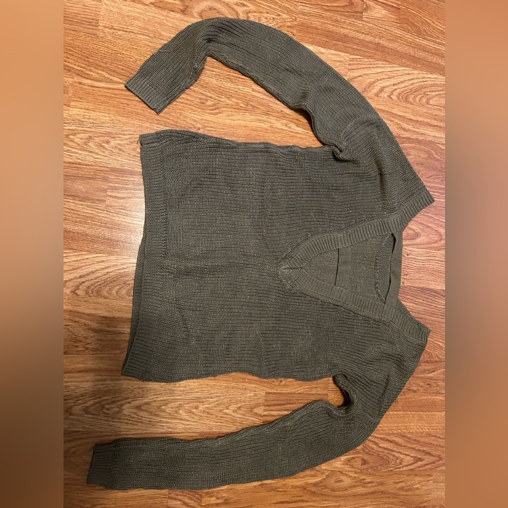 Greenish brown sweater with back out